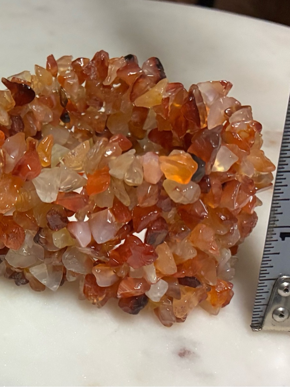 Carnelian Chip Stretch Bracelet - Orange & Cream